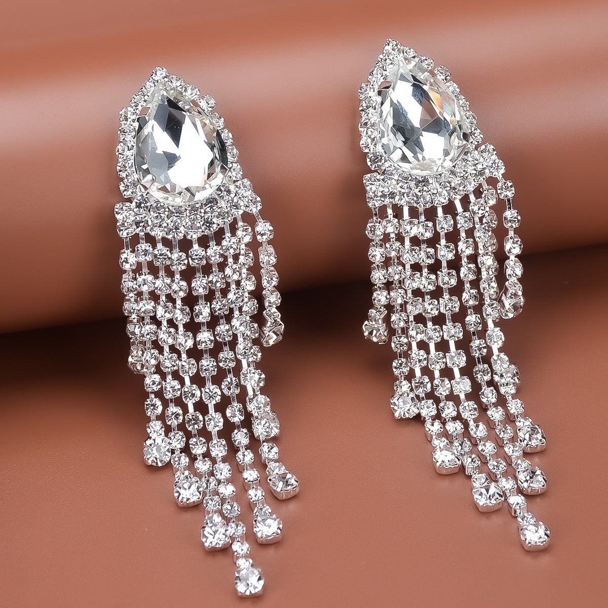Rhinestone Tassel Earrings Big-name Drop-shaped Weloria