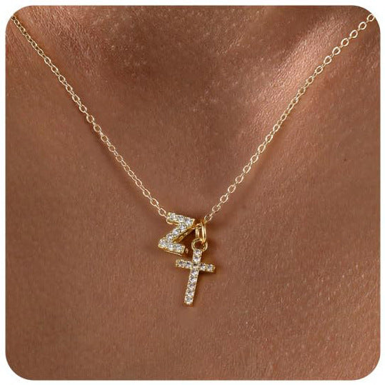 European And American Zircon Inlaid 26 Letter Necklace With Diamonds Weloria