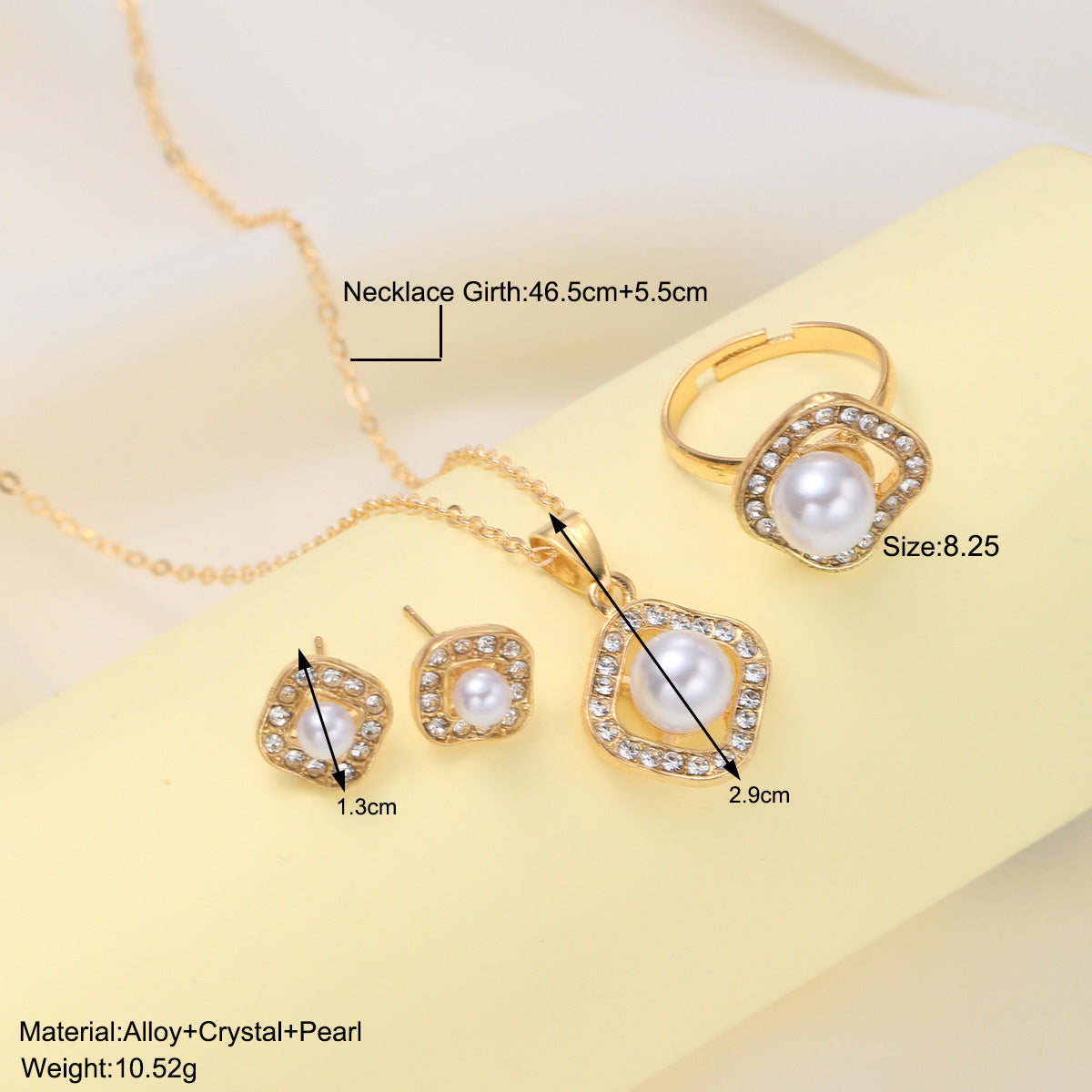 Fashion Rhinestone Pearl Square Necklace Suit Weloria
