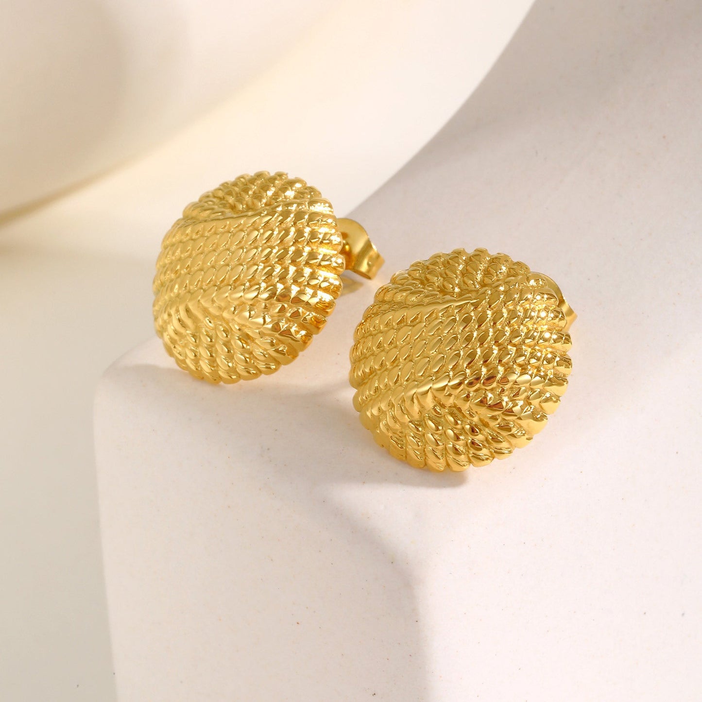 Stainless Steel Embossed Round Gold Fashion Popular Earrings Weloria
