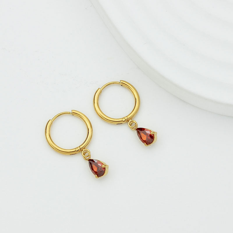 Drop-shaped Zircon Earrings Women's Stainless Steel Light Luxury High Sense Weloria