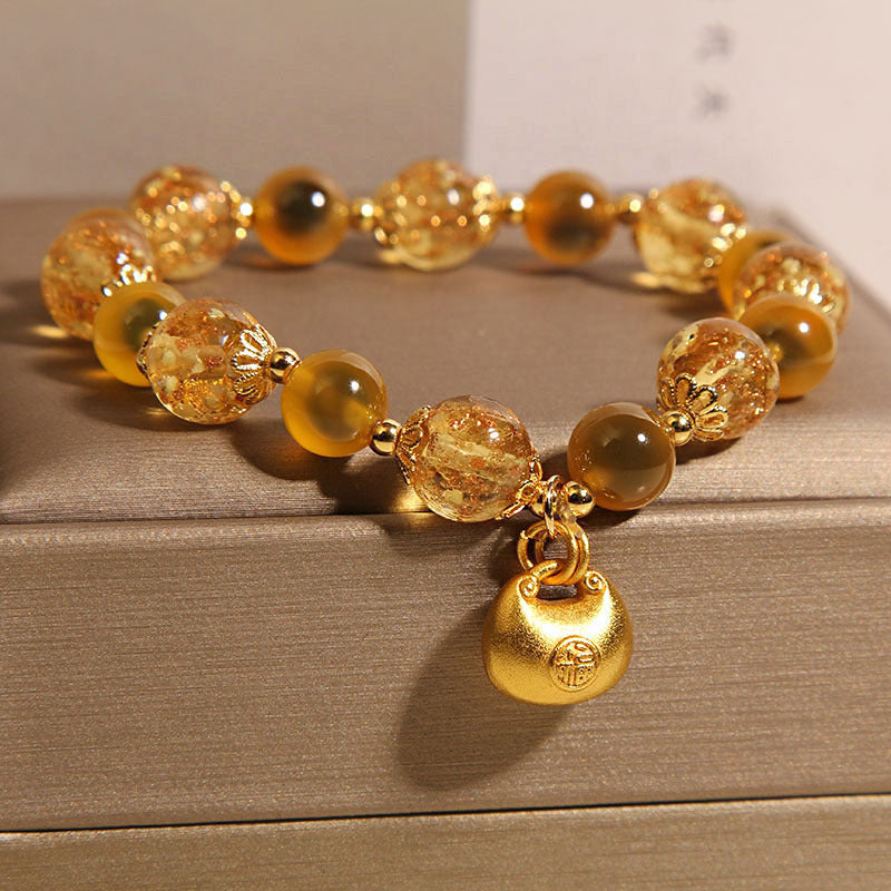 Natural Yellow Sugar Heart Agate Crystal Bracelet For Women Weloria