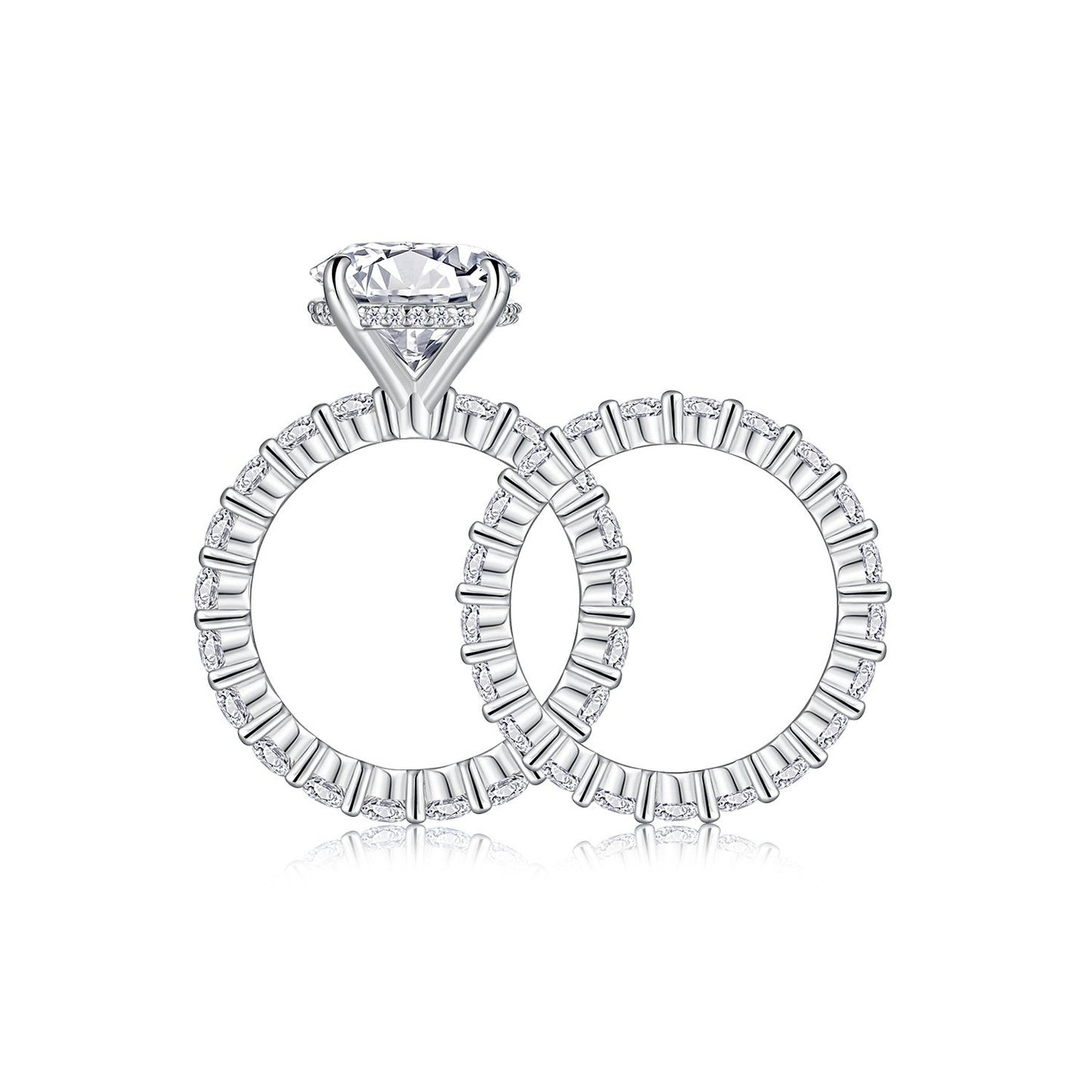 Time Vow - Fashionable Men's And Women's Ring Row Jewelry Set With 5-carat Moissan Diamond S925 Sterling Silver And Platinum-plated Diamond Weloria
