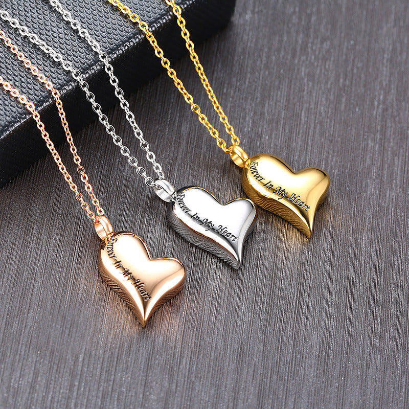 Women's Titanium Steel Peach Heart Urn Can Be Opened Pendant Necklace Weloria
