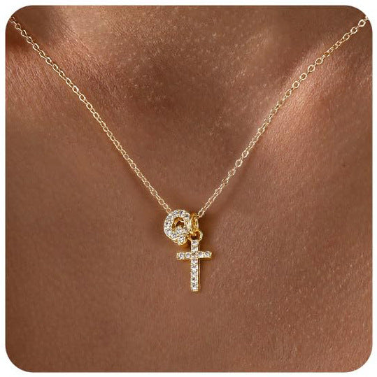 European And American Zircon Inlaid 26 Letter Necklace With Diamonds Weloria