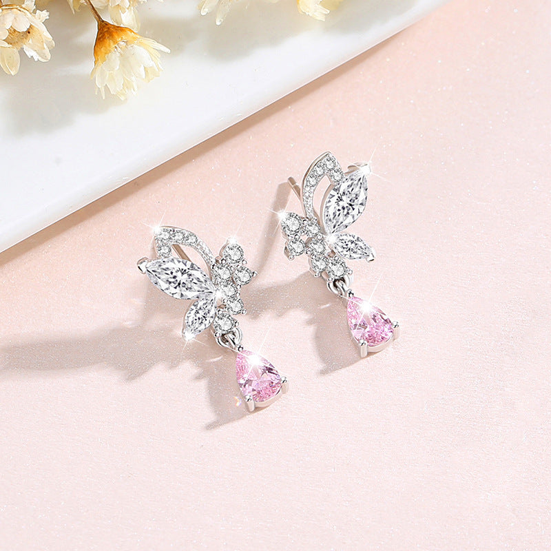 Crystal Butterfly Silver Stud Earrings For Women Weloria