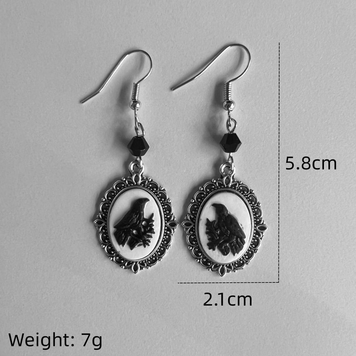 Gothic Black Cat Silver Frame Beads Earrings Weloria