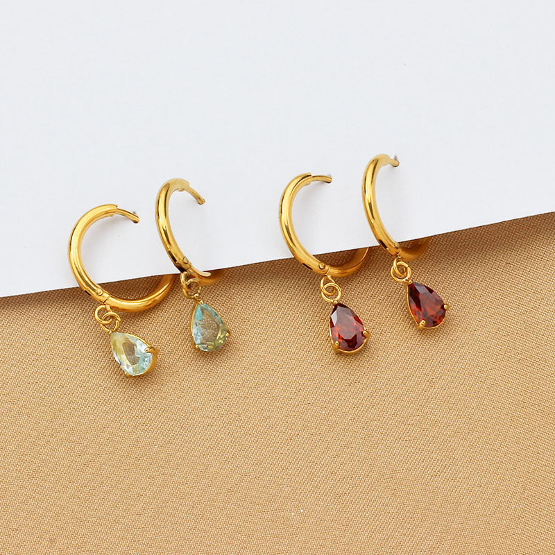 Drop-shaped Zircon Earrings Women's Stainless Steel Light Luxury High Sense Weloria