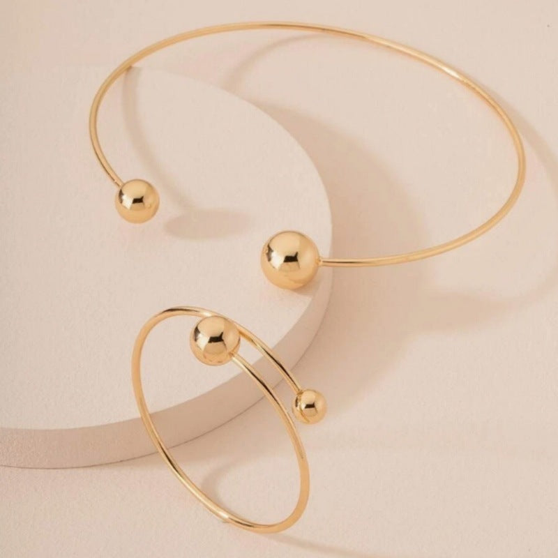 Gold Size Ball Dislocation Thin Open-end Bangle Bracelet Armband Suit Weloria