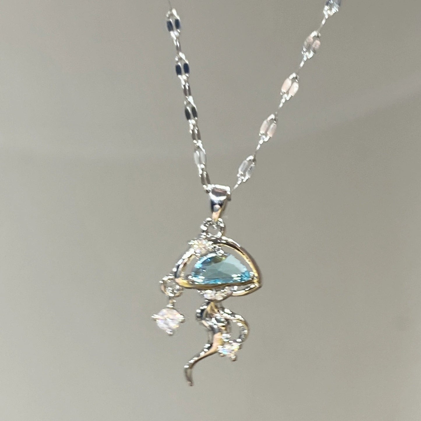 S925 Sterling Silver Blue Jellyfish Necklace Weloria