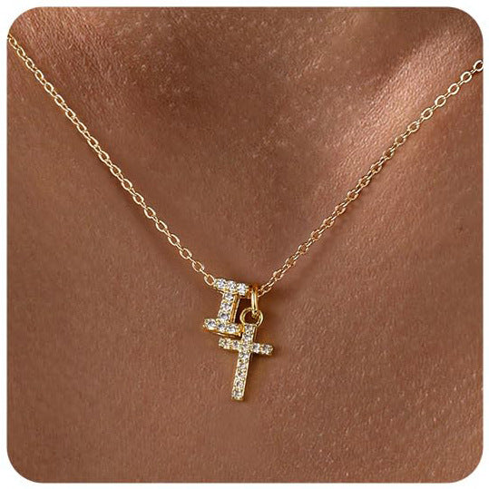 European And American Zircon Inlaid 26 Letter Necklace With Diamonds Weloria
