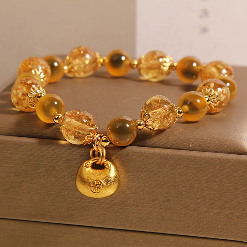 Natural Yellow Sugar Heart Agate Crystal Bracelet For Women Weloria