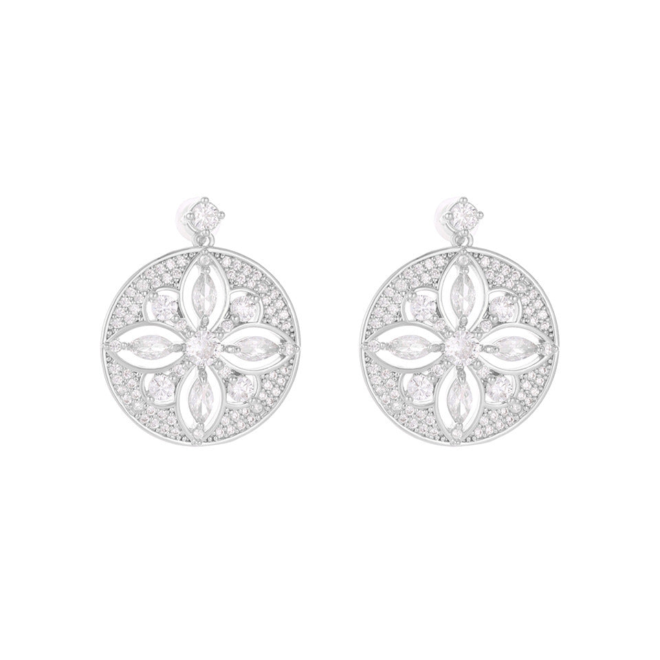 Hollow Design Zircon Disc Earrings For Women Weloria