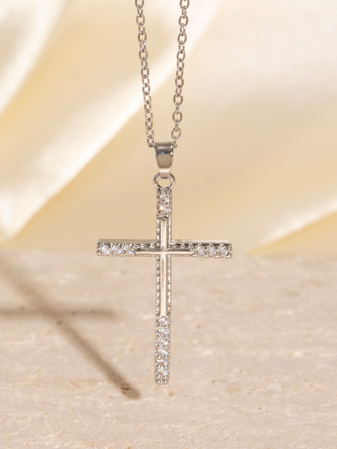 Real Gold Electroplated Micro Inlaid Zircon Cross Necklace Weloria