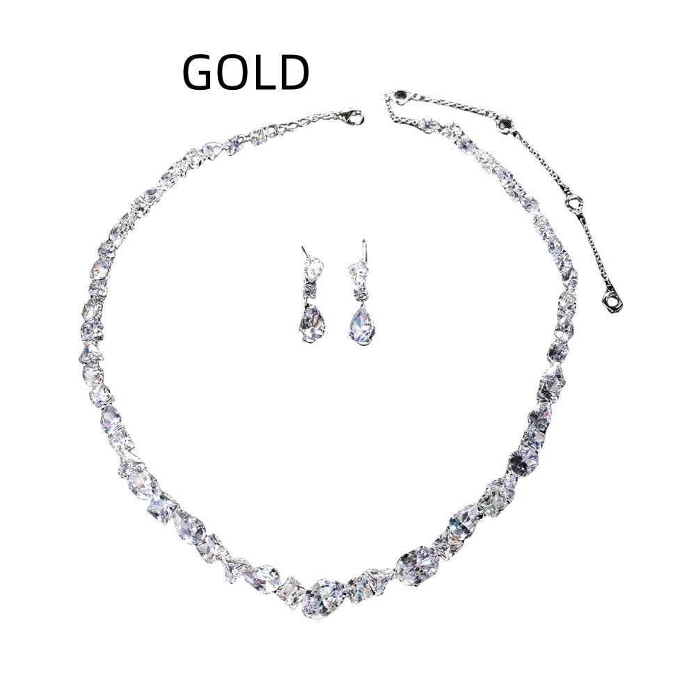 Simple Full Rhinestone Zircon Necklace And Earrings Suite Weloria