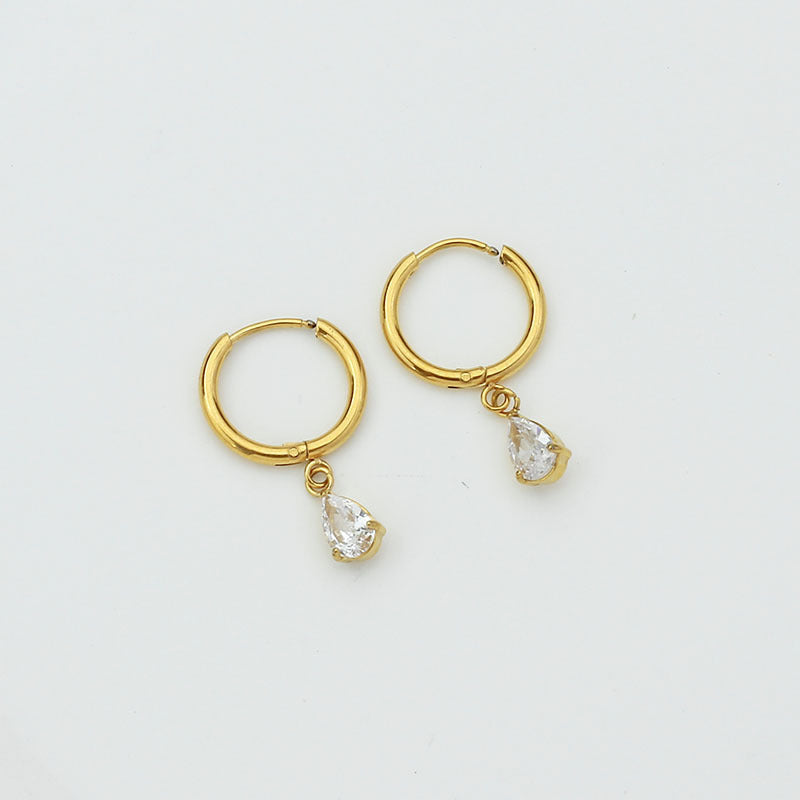 Drop-shaped Zircon Earrings Women's Stainless Steel Light Luxury High Sense Weloria