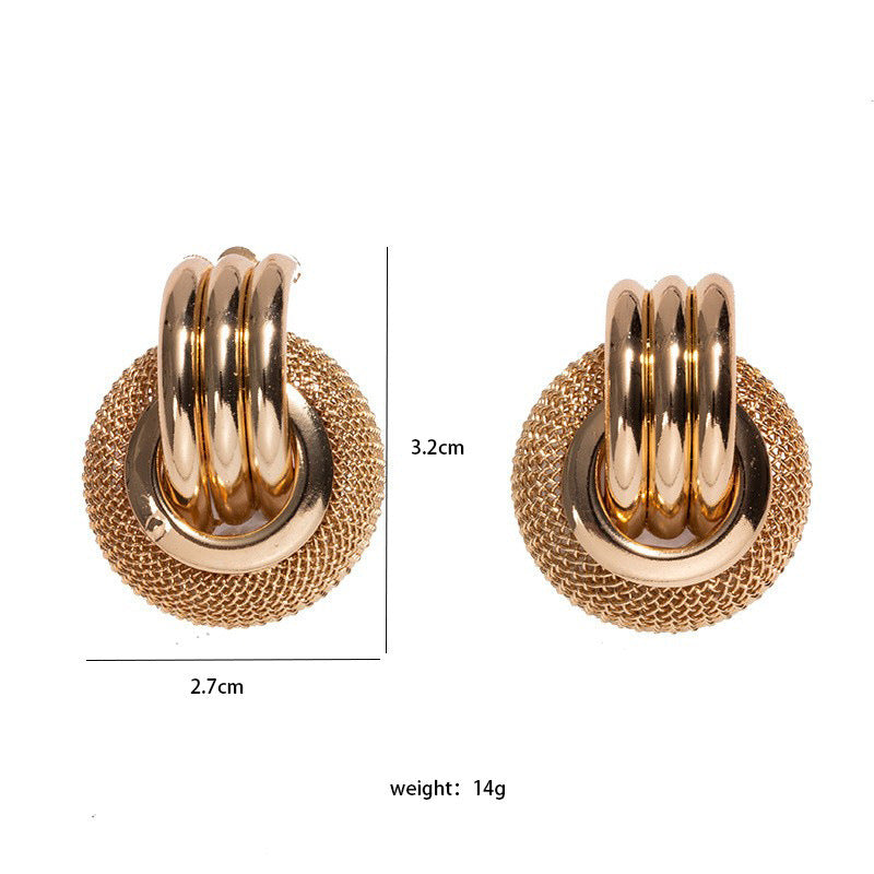 European And American Grid Ring Personality Trendy Earrings Weloria