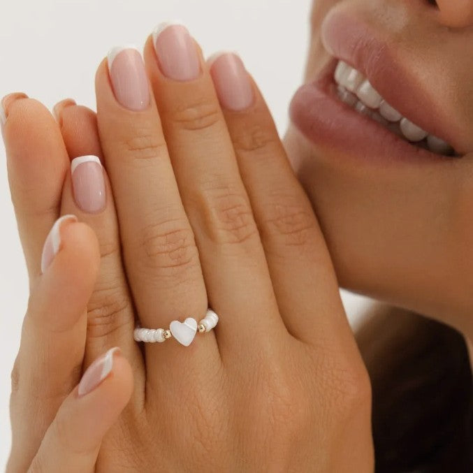 Shell Bead Love Heart-shaped Ring Weloria