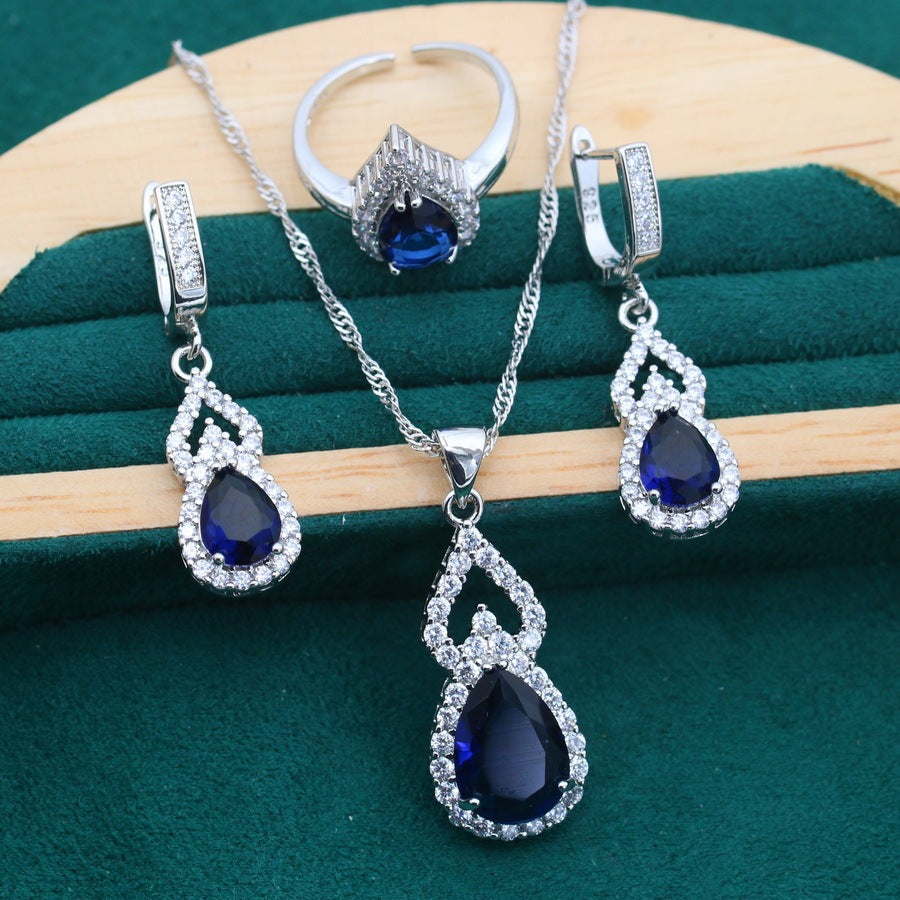 Zircon Inlaid Water Drop Jewelry Earring Ring Necklace Weloria