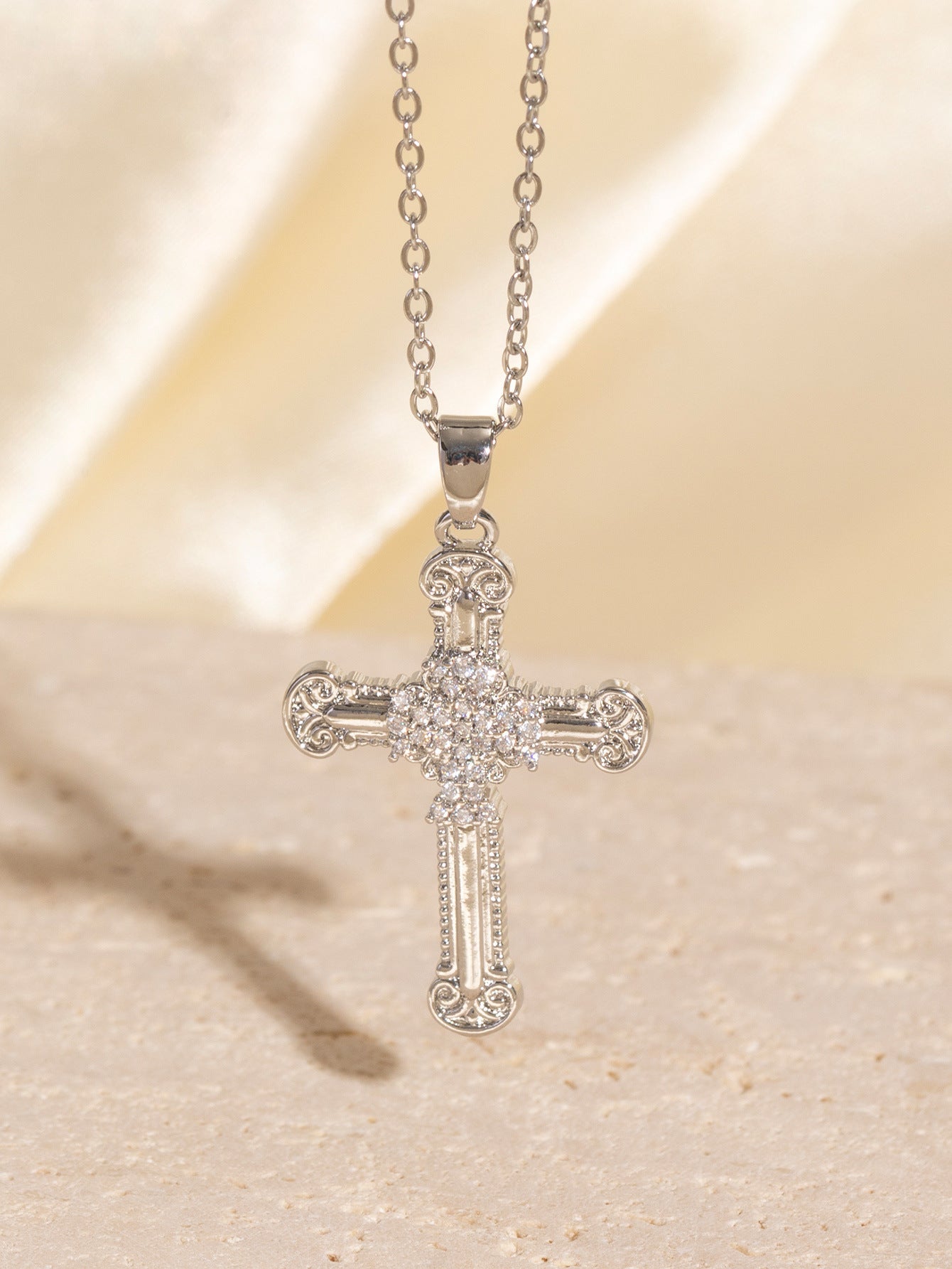 Real Gold Electroplated Micro Inlaid Zircon Cross Necklace Weloria