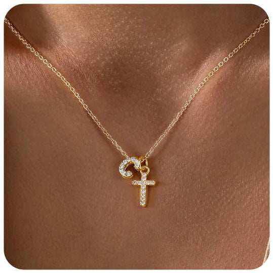 European And American Zircon Inlaid 26 Letter Necklace With Diamonds Weloria