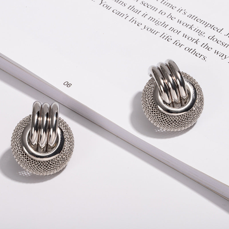 European And American Grid Ring Personality Trendy Earrings Weloria