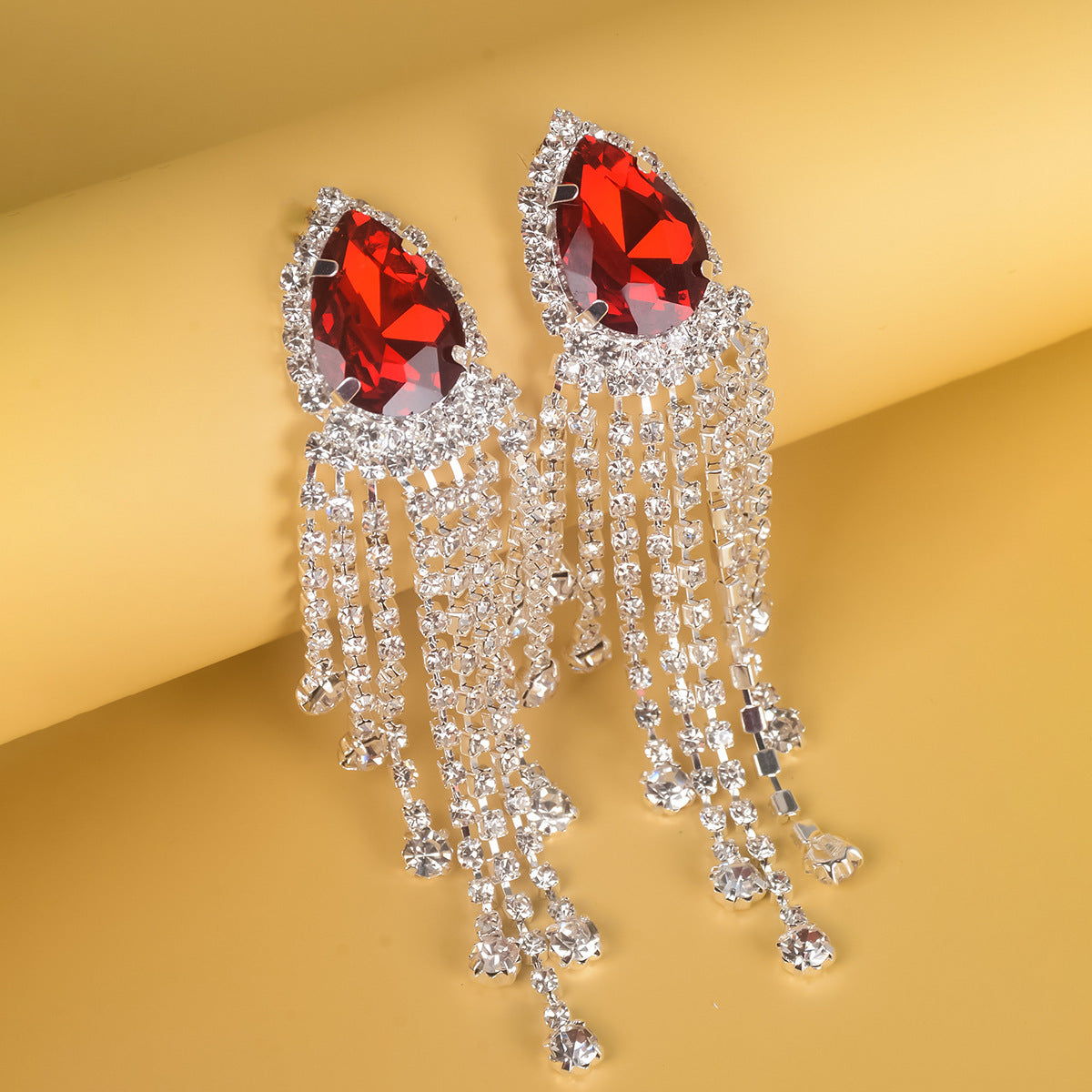 Rhinestone Tassel Earrings Big-name Drop-shaped Weloria