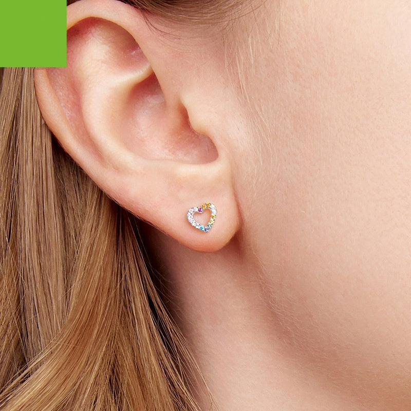 S925 Sterling Silver Colorful Heart-shaped Zircon Stud Earrings Weloria