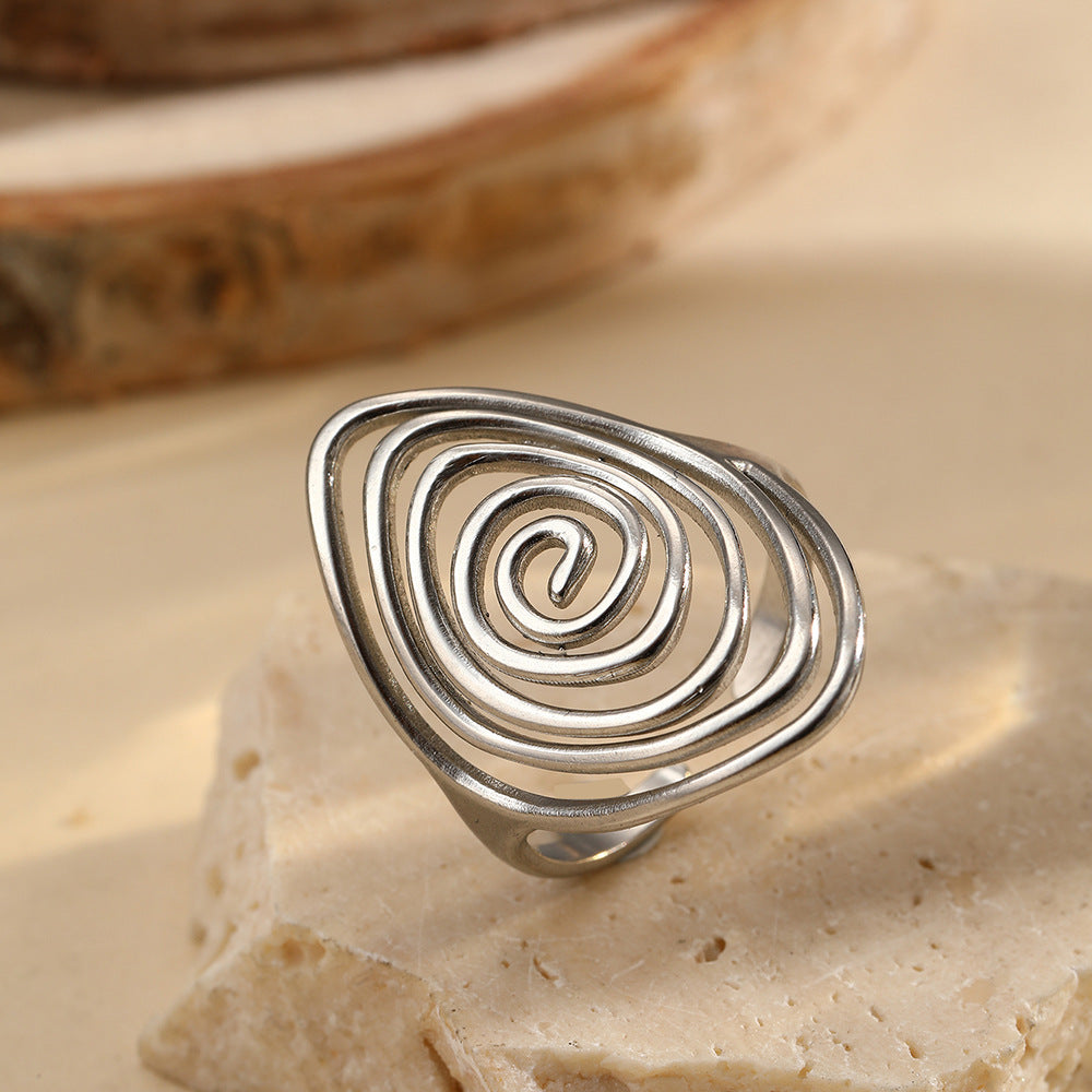 Geometric Spiral Laid Open Ring For Men And Women Retro High Sense Weloria