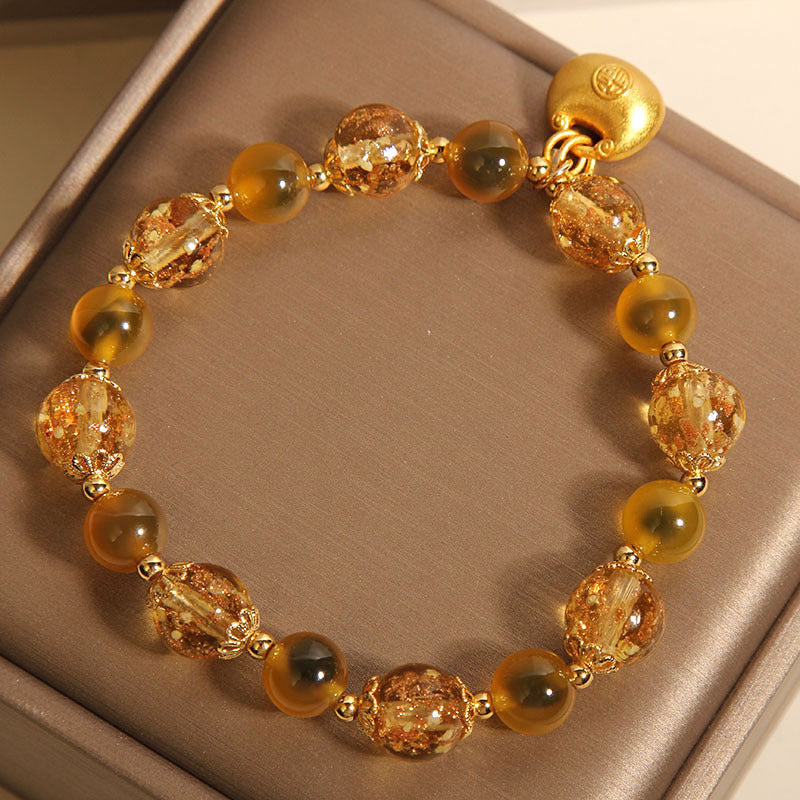 Natural Yellow Sugar Heart Agate Crystal Bracelet For Women Weloria