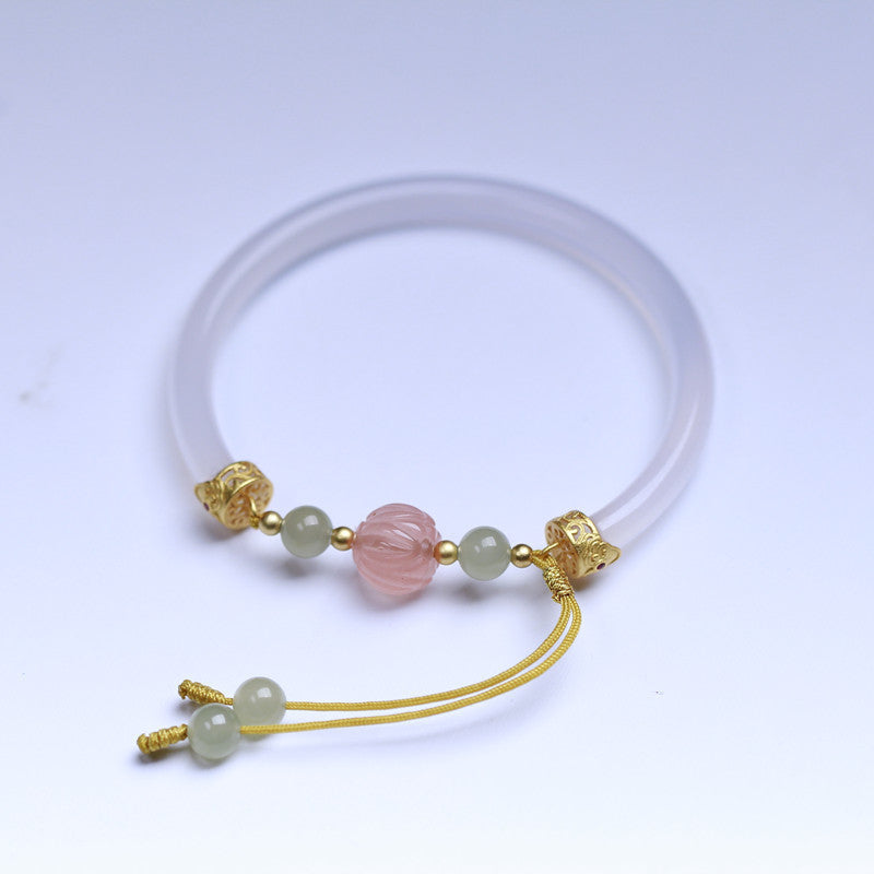 Natural White Agate Half Bracelet With South Red Lotus Beads Accessories S925 Silver Weloria