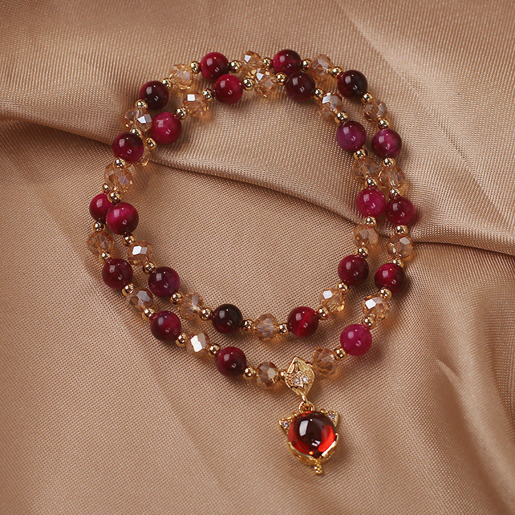Ins Natural Rose Tigereye Crystal Bracelet Weloria