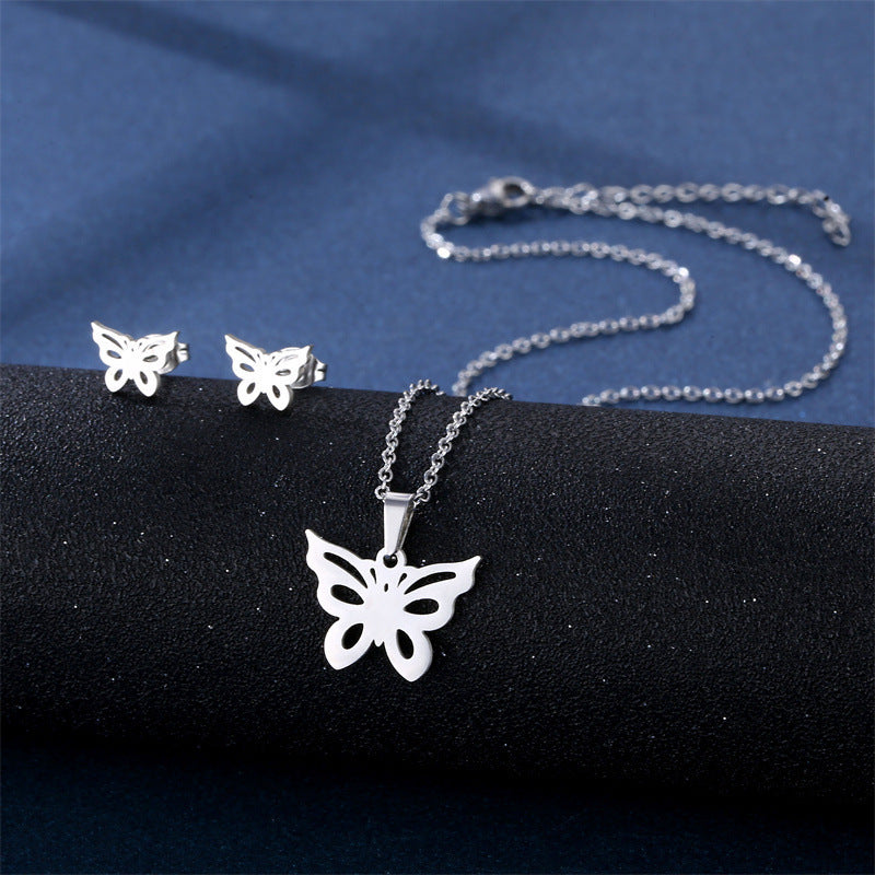 Stainless Steel Necklace Ear Stud Combination Suit Weloria