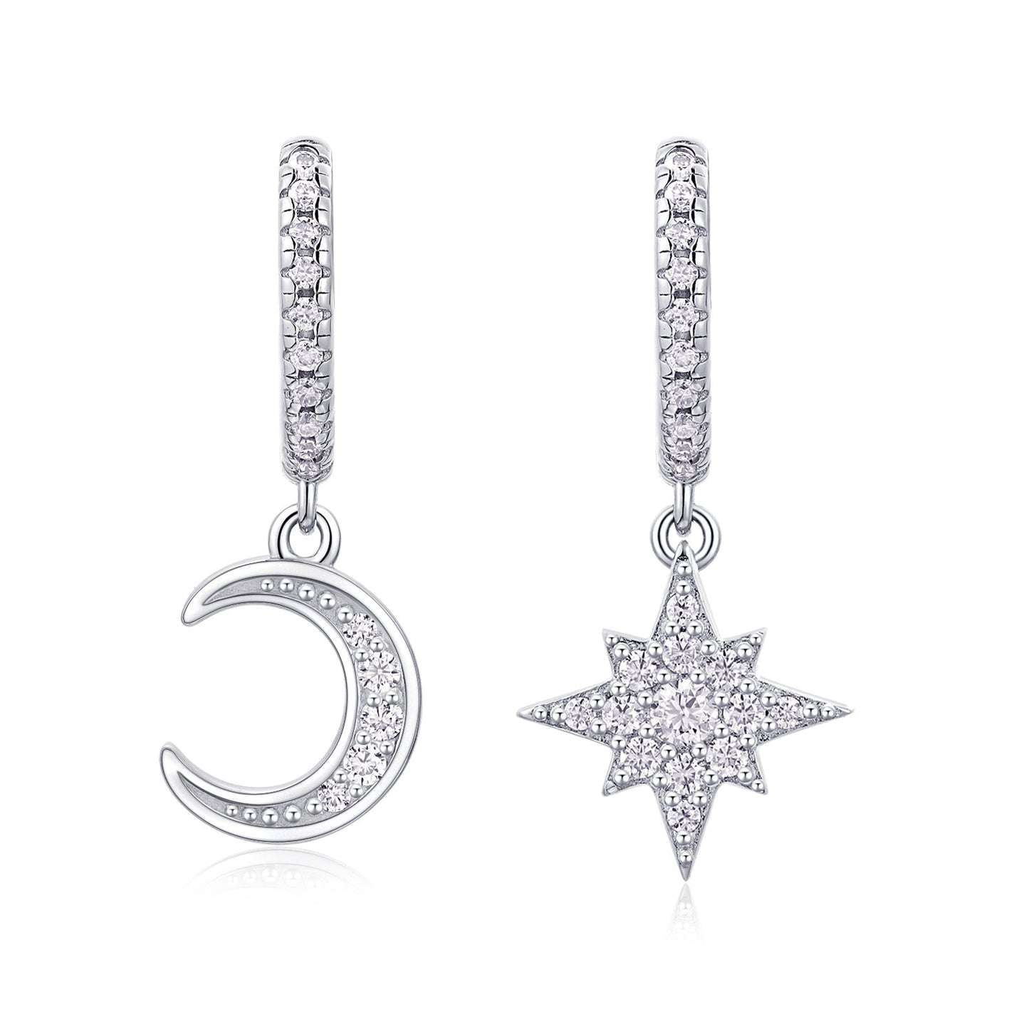Star And Moon Interdependent - Fashionable Earrings And Stud Jewelry Set With Moissanite S925 Sterling Silver And Platinum-plated Diamonds Weloria