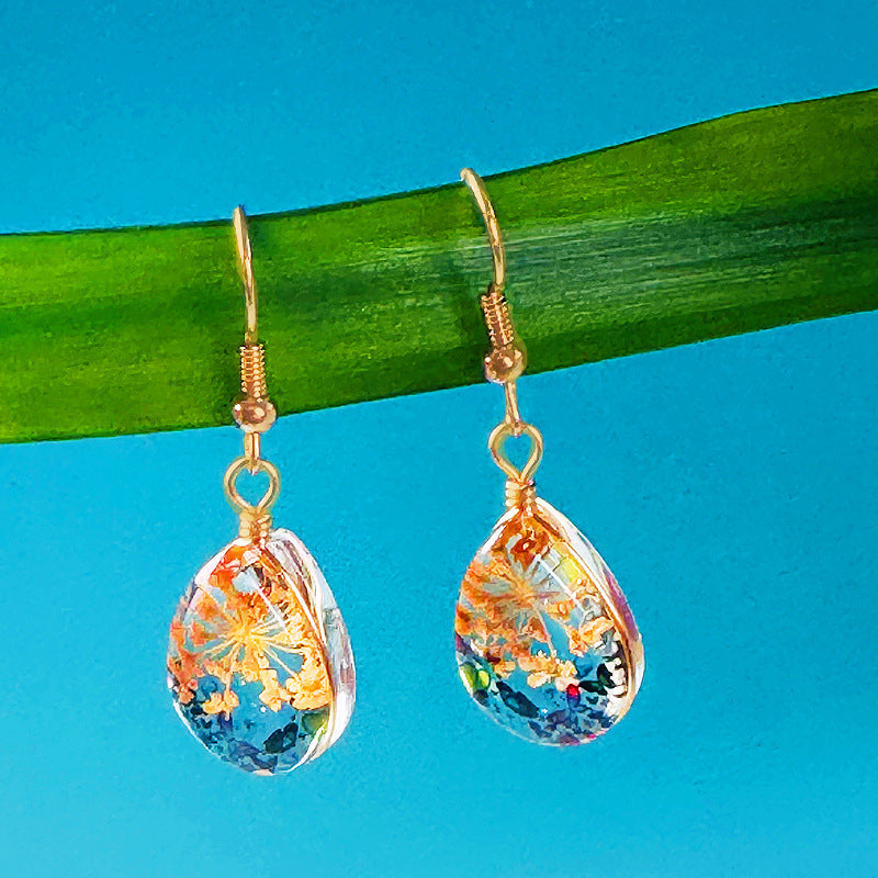 Water Drop-shaped Glass Eardrops Bird Language And Flower Fragrance Owl Weloria