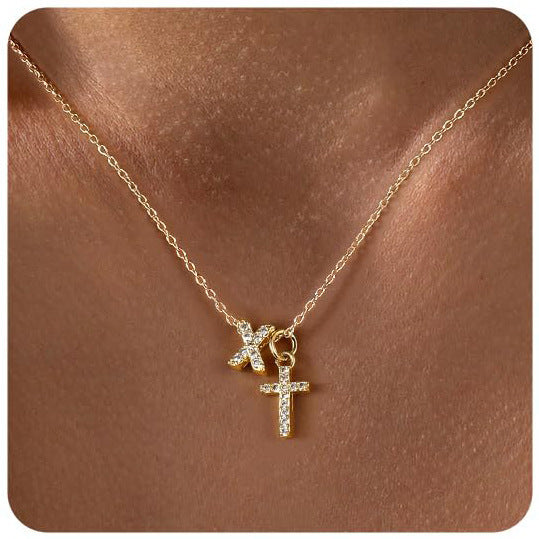 European And American Zircon Inlaid 26 Letter Necklace With Diamonds Weloria