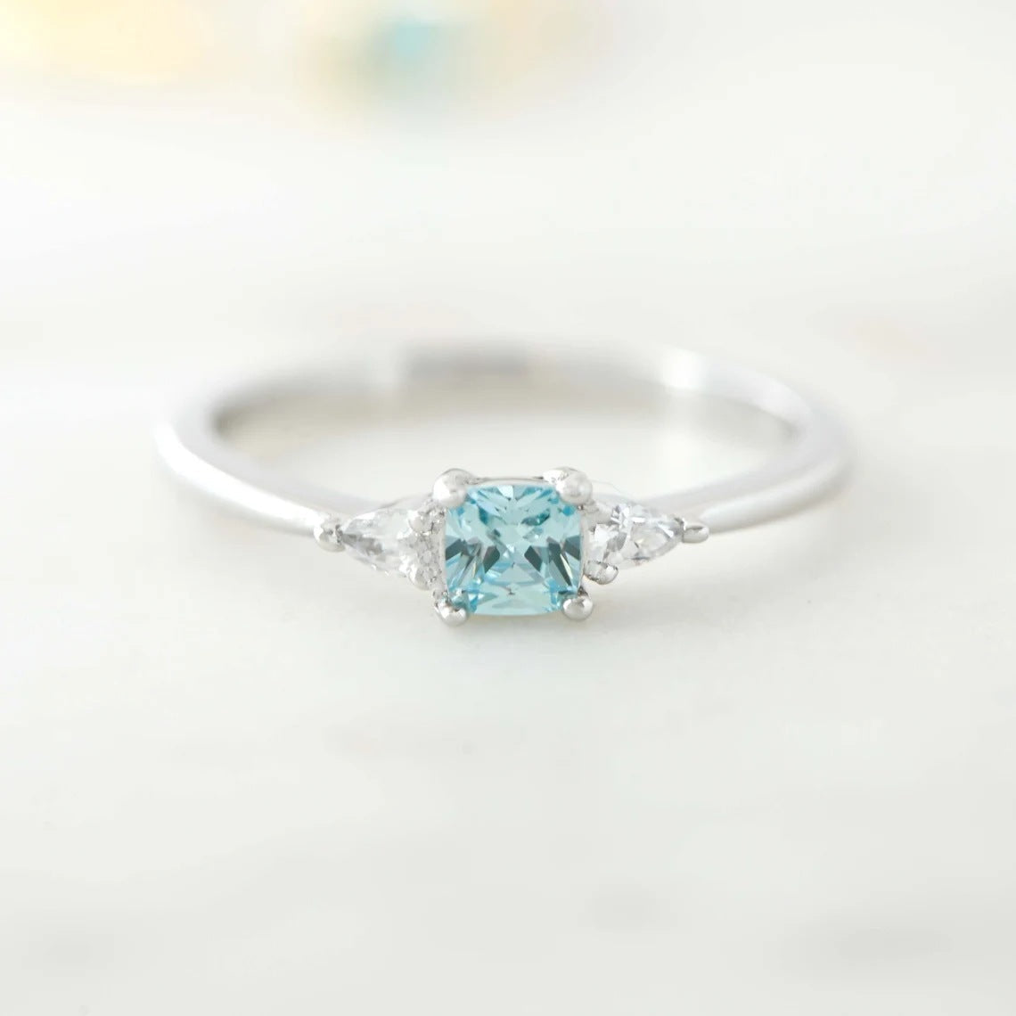 S925 Sterling Silver Blue All-match Square Inlaid Zircon Ring Weloria