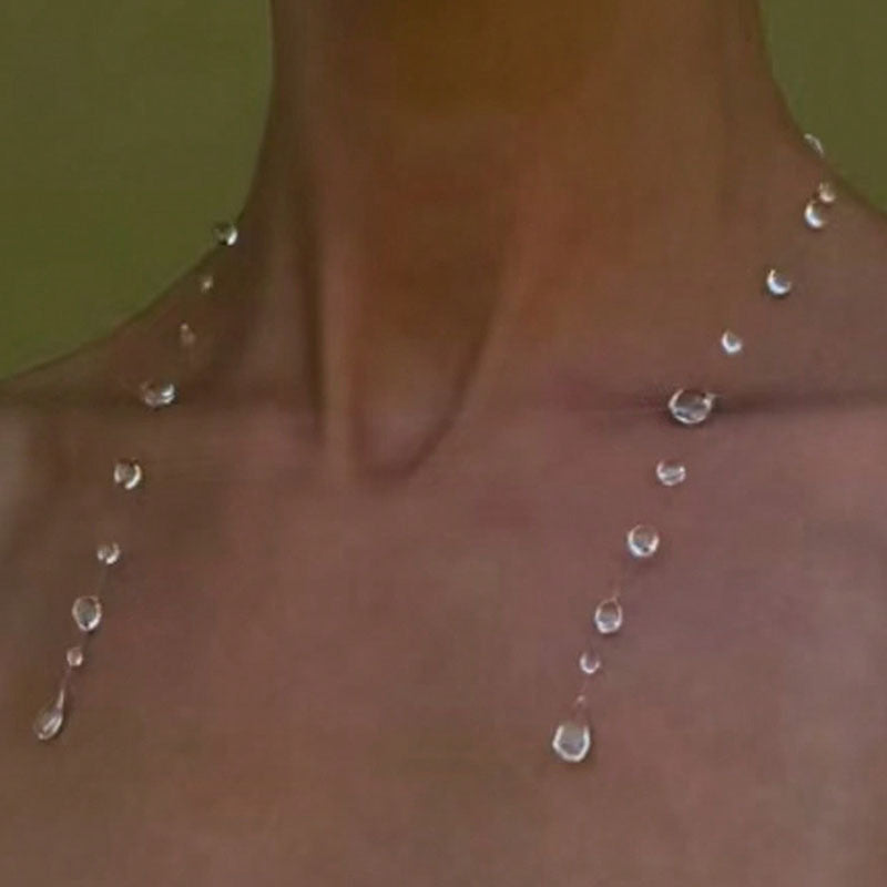 Minimalist Transparent Crystal Dew Earrings Niche High-grade Clavicle Chain Weloria
