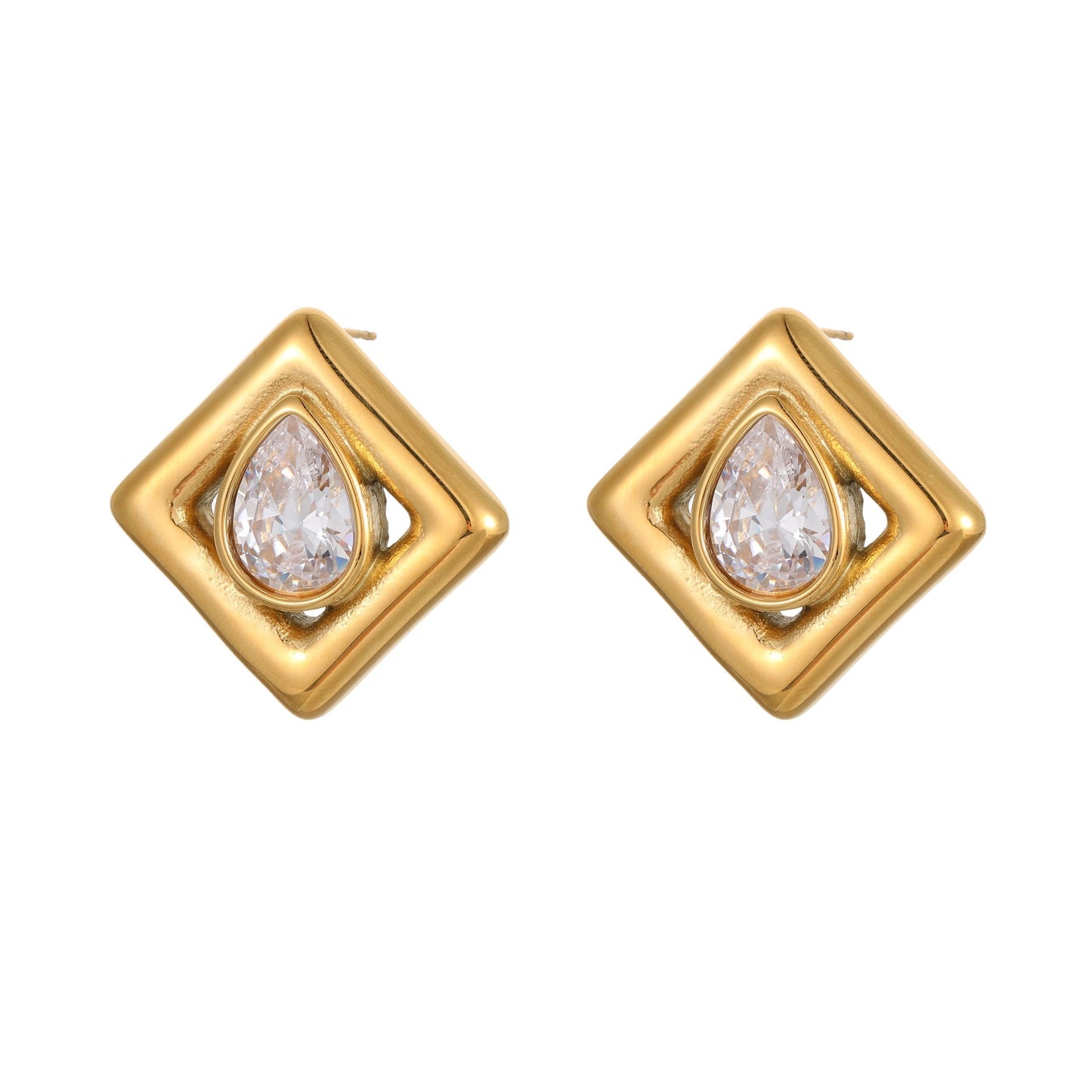Inlaid Water Drop Zircon Stainless Steel Studs Weloria