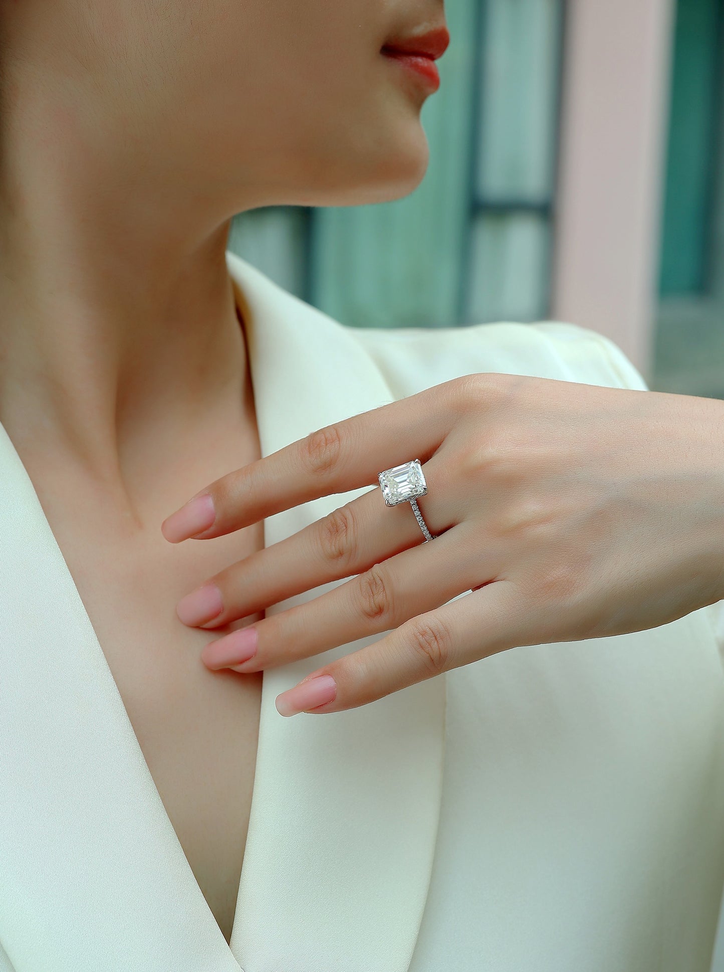 Iridescence City - Fashionable Diamond Jewelry Set With Moissanite S925 Sterling Silver And Platinum Diamond Ring Weloria