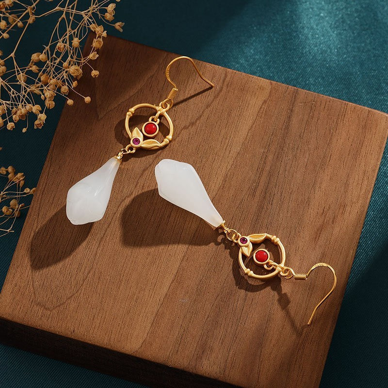 Design Silver Plated Retro Magnolia Long Earrings Weloria