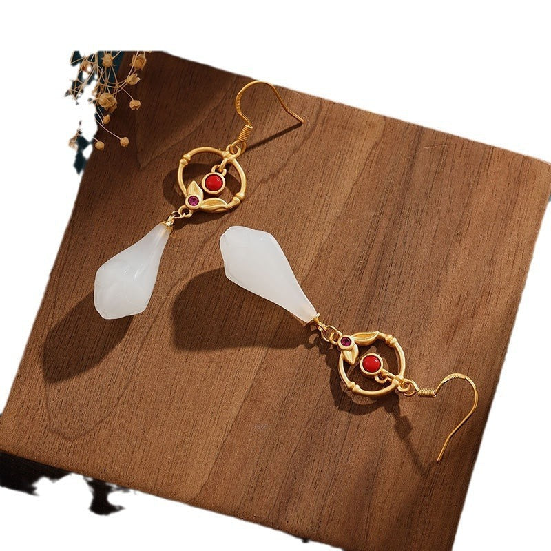 Design Silver Plated Retro Magnolia Long Earrings Weloria