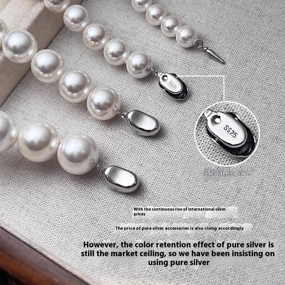 925 Silver Ingot Buckle Strong Light High Quality Shell Pearls Australian White Necklace Weloria