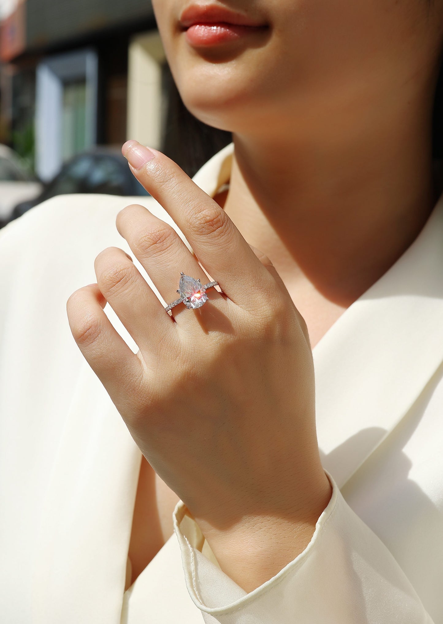 Light And Shadow - A Fashionable Diamond Jewelry Piece Set With Moissanite S925 Sterling Silver And Platinum Diamond Ring Weloria