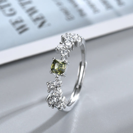 French Exquisite Shining Green Zircon Ring For Women Weloria
