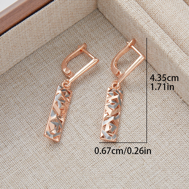 Elegant Rectangular Two-tone Hollow Stud Earrings Weloria