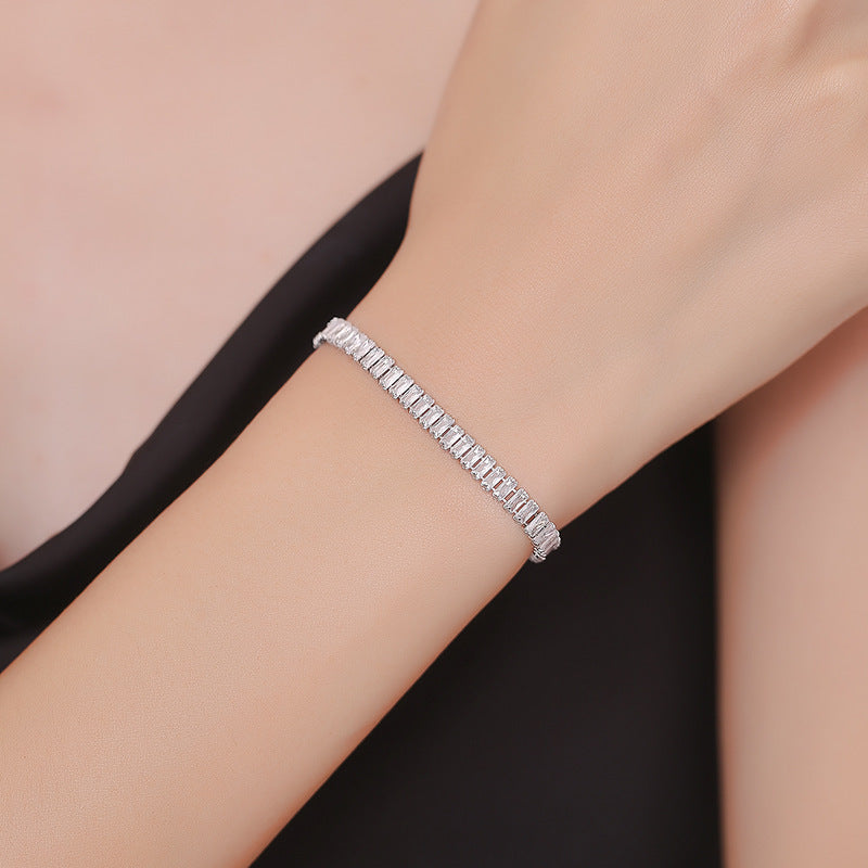 European And American Simple Rectangular Affordable Luxury Style Full Diamond Fashion All-match Bracelet Weloria