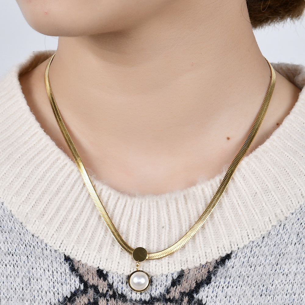 Fashion 8MM Chain Like Flat Snake Blade Necklace Weloria