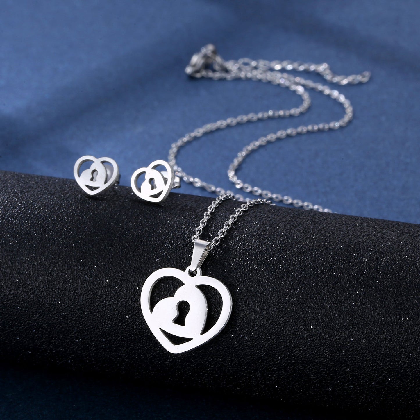 Stainless Steel Necklace Ear Stud Combination Suit Weloria