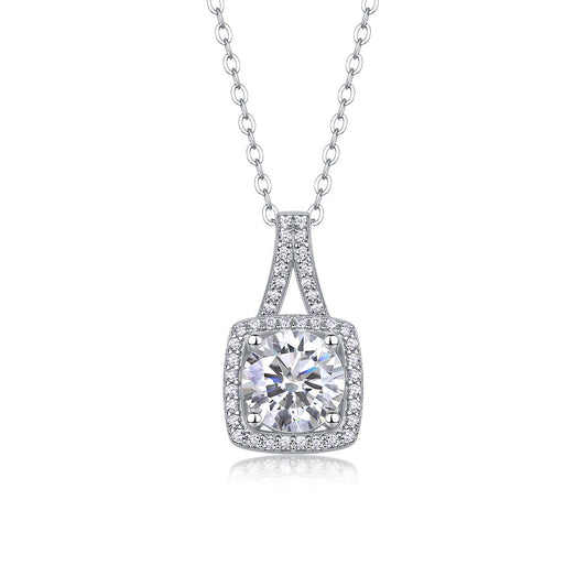 Small Square Diamond - A Fashionable And Luxurious Diamond Jewelry Piece Set With 2-carat Moissanite S925 Sterling Silver And Platinum-plated Pendant Weloria